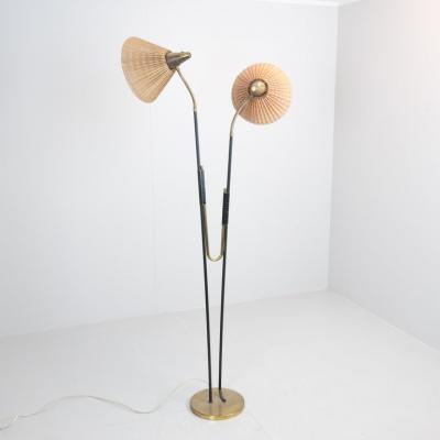  Itsu Mid Century Modern Floor Lamp Model No EN 31 with Rattan Shades Itsu 1950s