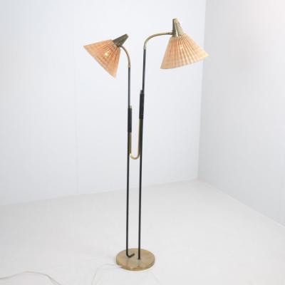  Itsu Mid Century Modern Floor Lamp Model No EN 31 with Rattan Shades Itsu 1950s
