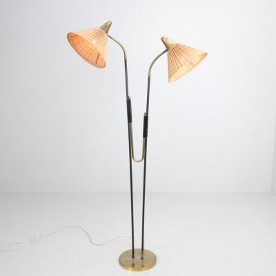  Itsu Mid Century Modern Floor Lamp Model No EN 31 with Rattan Shades Itsu 1950s