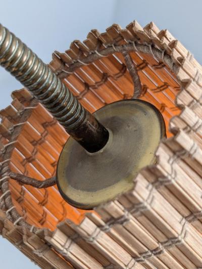  Itsu Mid Century Modern Floor Lamp in Black Brass Rattan Finland 1960s