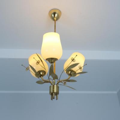  Itsu Mid Century Modern Floral Brass Ceiling Lamp Model ER 77 3 Itsu Finland 1950s