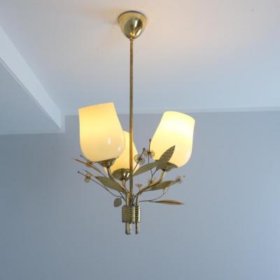  Itsu Mid Century Modern Floral Brass Ceiling Lamp Model ER 77 3 Itsu Finland 1950s