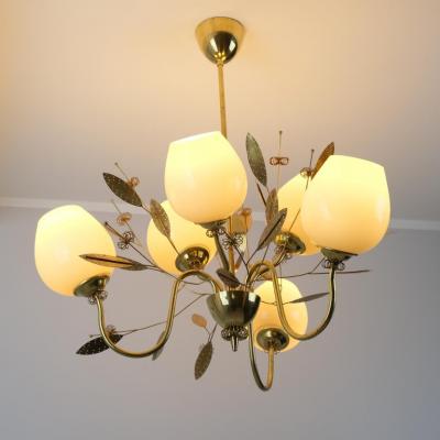  Itsu Mid Century Modern Floral Brass Ceiling Lamp Model ER 85 6 Itsu Finland 1950s