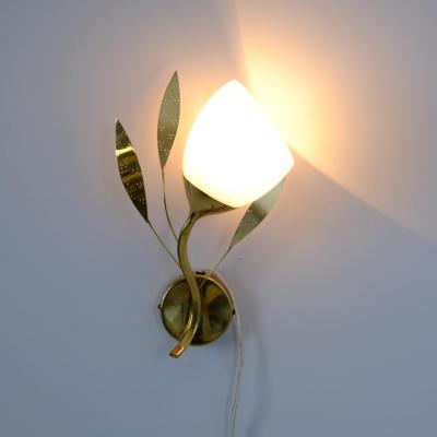  Itsu Mid Century Modern Floral Wall Lamp Model EY 35 in Brass Glass Itsu 1950s