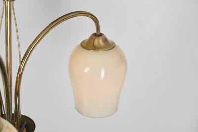  Itsu Opal Glass and Brass Chandelier by Itsu Finland Mid 20th Century