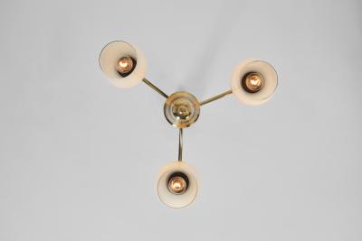 Itsu Opal Glass and Brass Chandelier by Itsu Finland Mid 20th Century