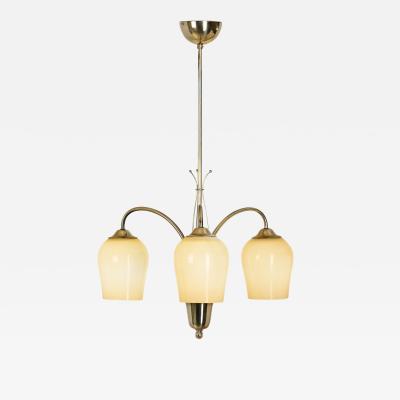  Itsu Opal Glass and Brass Chandelier by Itsu Finland Mid 20th Century