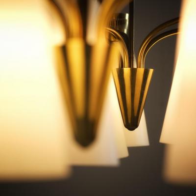  Itsu Pair of Mid Century Itsu Ceiling Lamps ER 103 5 Brass Opaline Finland 1950s