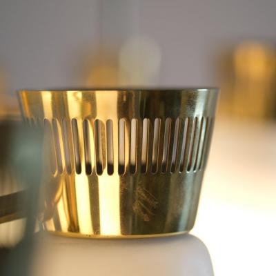  Itsu Pair of Mid Century Itsu Ceiling Lamps ER 103 5 Brass Opaline Finland 1950s