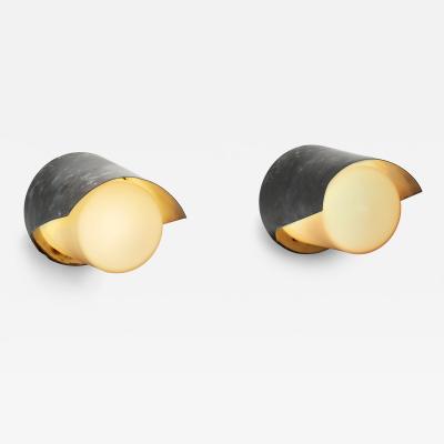  Itsu Pair of Model AT 32 Wall Lamps with Copper Shade for Itsu Finland ca 1950s