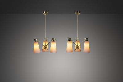  Itsu Pair of Model ER 106 3 Pendant Lamps by Itsu Finland 1950s