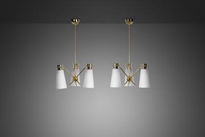  Itsu Pair of Model ER 106 3 Pendant Lamps by Itsu Finland 1950s