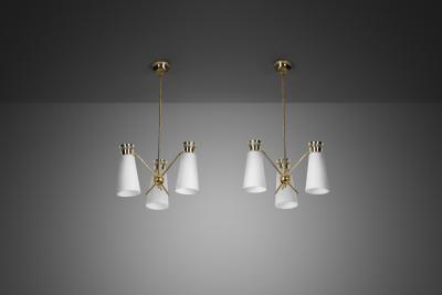  Itsu Pair of Model ER 106 3 Pendant Lamps by Itsu Finland 1950s