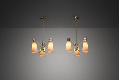  Itsu Pair of Model ER 106 3 Pendant Lamps by Itsu Finland 1950s