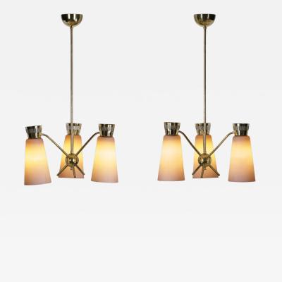  Itsu Pair of Model ER 106 3 Pendant Lamps by Itsu Finland 1950s