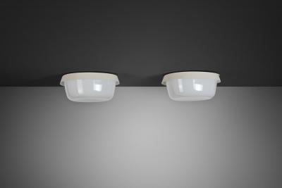  Itsu Pair of Opal Glass Ceiling Lamps by Itsu Finland ca 1960s