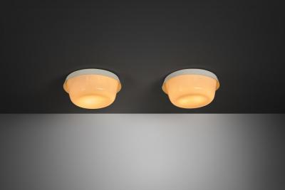  Itsu Pair of Opal Glass Ceiling Lamps by Itsu Finland ca 1960s