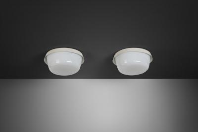  Itsu Pair of Opal Glass Ceiling Lamps by Itsu Finland ca 1960s