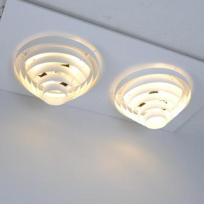 Itsu Pair of White Slated Flush Mounts Model AE74 45 Alvar Aalto Style Itsu 1950s