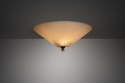  Itsu Pleated Ceiling Light with Brass Finial for Itsu Finland Mid 20th Century