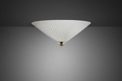  Itsu Pleated Ceiling Light with Brass Finial for Itsu Finland Mid 20th Century