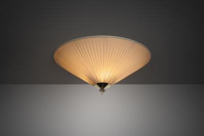  Itsu Pleated Ceiling Light with Brass Finial for Itsu Finland Mid 20th Century