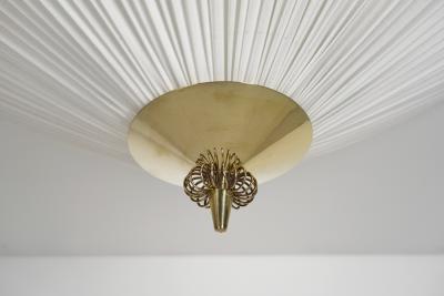 Itsu Pleated Ceiling Light with Brass Finial for Itsu Finland Mid 20th Century