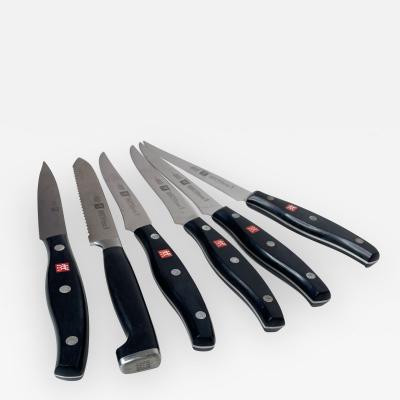  J A Henckels ZWILLING Set of Six Black Knives by J A Henckels Made in Germany Vintage 1970s