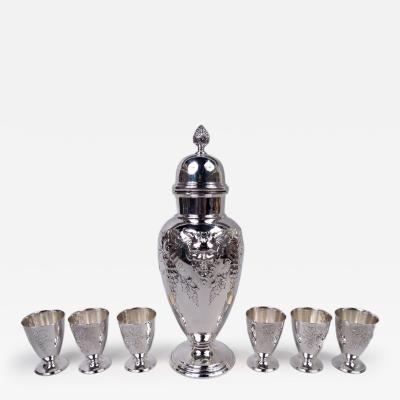  J E Caldwell Co Jewelry Caldwell Silver American Sterling Silver Grapevine Cocktail Set with Shaker 6 Cups
