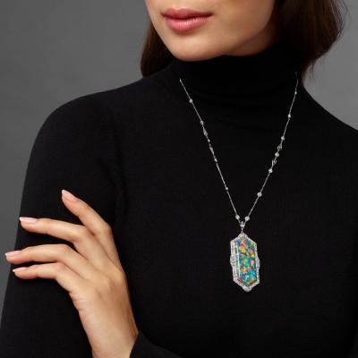  J E Caldwell Co Jewelry Caldwell Silver J E Caldwell Co Art Deco Black Opal Necklace