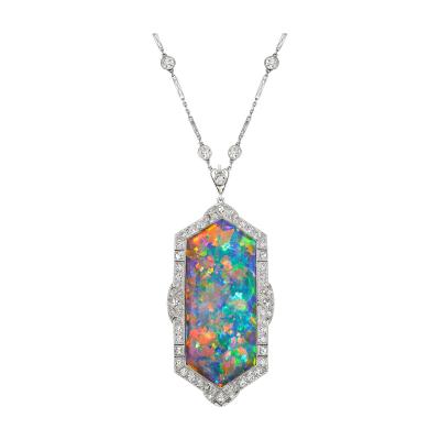  J E Caldwell Co Jewelry Caldwell Silver J E Caldwell Co Art Deco Black Opal Necklace