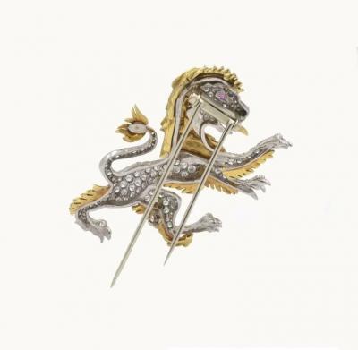  J E Caldwell Co Jewelry Caldwell Silver JE CALDWELL DIAMOND LION BROOCH IN PLATINUM AND 18K GOLD CIRCA 1950