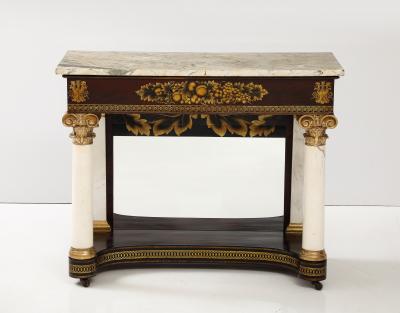  J J W Meeks A Fine Carved Parcel Gilt Stenciled Mahogany Marble Top Pier Table c 1825