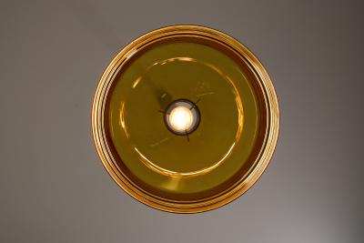  J T Kalmar Kalmar Lighting Amber Glass and Leather Pendant Lamp 1970s