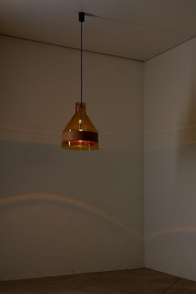  J T Kalmar Kalmar Lighting Amber Glass and Leather Pendant Lamp 1970s