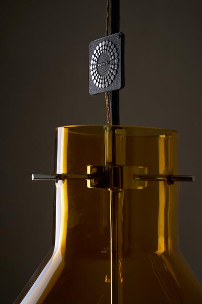  J T Kalmar Kalmar Lighting Amber Glass and Leather Pendant Lamp 1970s