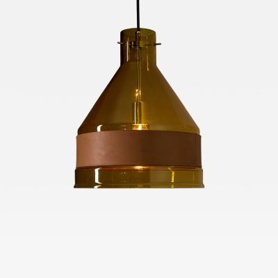  J T Kalmar Kalmar Lighting Amber Glass and Leather Pendant Lamp 1970s