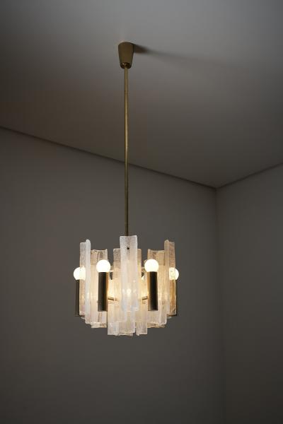  J T Kalmar Kalmar Lighting Brass and Glass Lipizza Chandelier 1960s