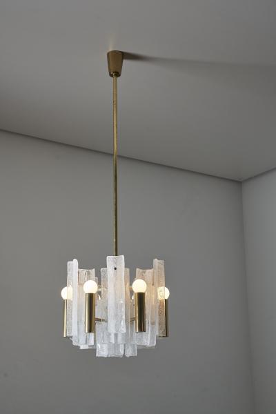  J T Kalmar Kalmar Lighting Brass and Glass Lipizza Chandelier 1960s