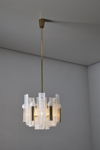  J T Kalmar Kalmar Lighting Brass and Glass Lipizza Chandelier 1960s