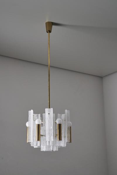 J T Kalmar Kalmar Lighting Brass and Glass Lipizza Chandelier 1960s