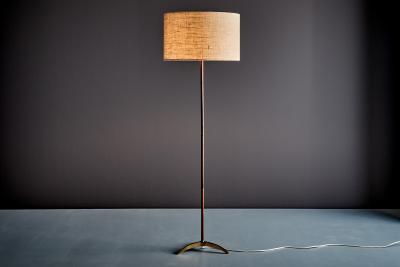  J T Kalmar Kalmar Lighting Floor Lamp in Brass and Wood by Kalmar
