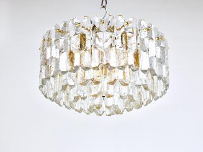  J T Kalmar Kalmar Lighting Huge J T Kalmar Palazzo Gilt Brass Glass Chandelier Flush Mount 1950s