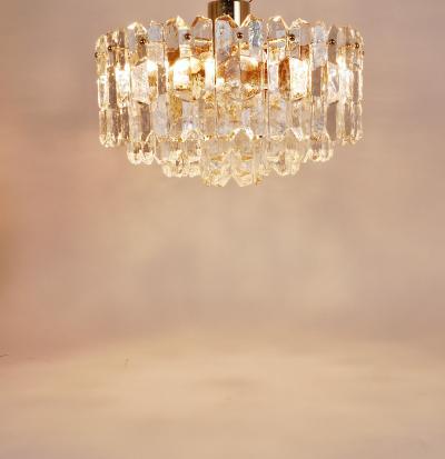  J T Kalmar Kalmar Lighting Huge J T Kalmar Palazzo Gilt Brass Glass Chandelier Flush Mount 1950s
