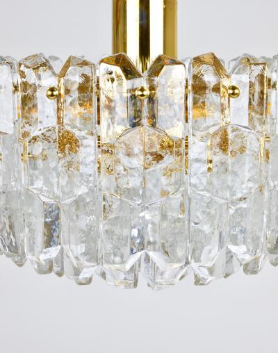  J T Kalmar Kalmar Lighting Huge J T Kalmar Palazzo Gilt Brass Glass Chandelier Flush Mount 1950s