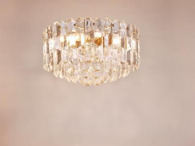  J T Kalmar Kalmar Lighting Huge J T Kalmar Palazzo Gilt Brass Glass Chandelier Flush Mount 1950s