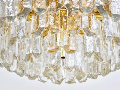  J T Kalmar Kalmar Lighting Huge J T Kalmar Palazzo Gilt Brass Glass Chandelier Flush Mount 1950s