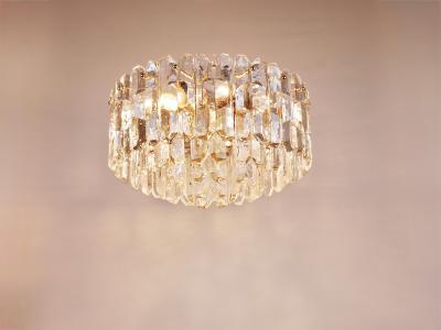  J T Kalmar Kalmar Lighting Huge J T Kalmar Palazzo Gilt Brass Glass Chandelier Flush Mount 1950s