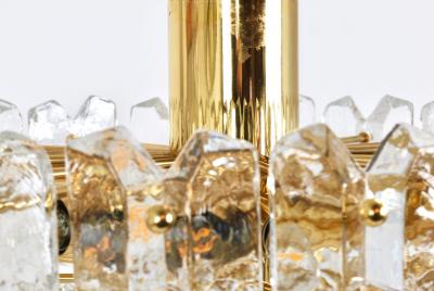  J T Kalmar Kalmar Lighting Huge J T Kalmar Palazzo Gilt Brass Glass Chandelier Flush Mount 1950s