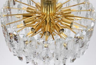  J T Kalmar Kalmar Lighting Huge J T Kalmar Palazzo Gilt Brass Glass Chandelier Flush Mount 1950s